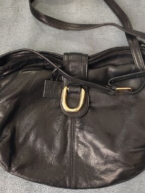 Women's Dark Brown Leather Shoulder Bag with Silver-Tone Buckle